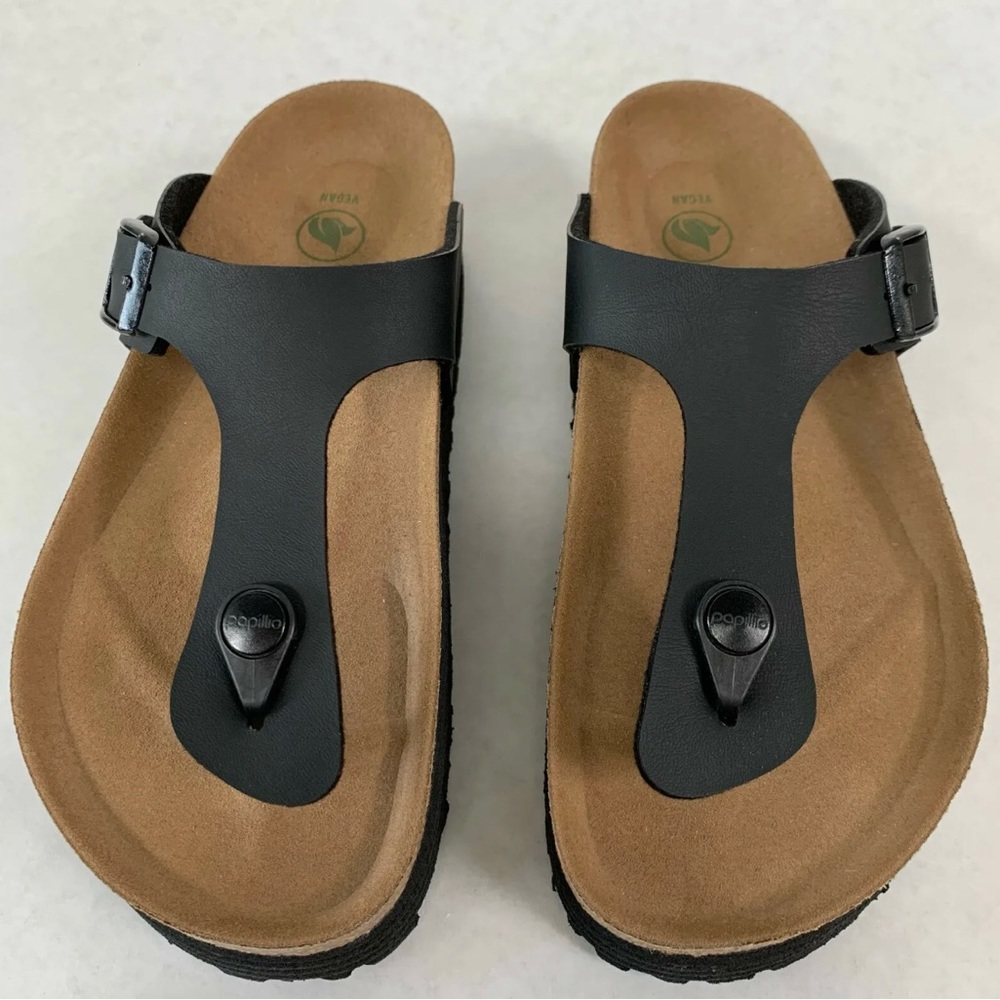 New w/o Box Birkenstock Pap Gizeh Grooved Platform Black Vegan RegularSelectSize